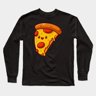 Cute Smiling Pizza Slice Cartoon Long Sleeve T-Shirt